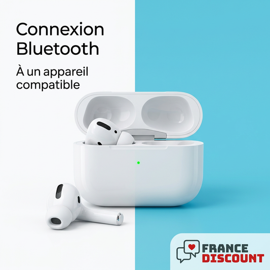 Écouteurs Airs Pro et boîtier, connexion Bluetooth à un appareil compatible