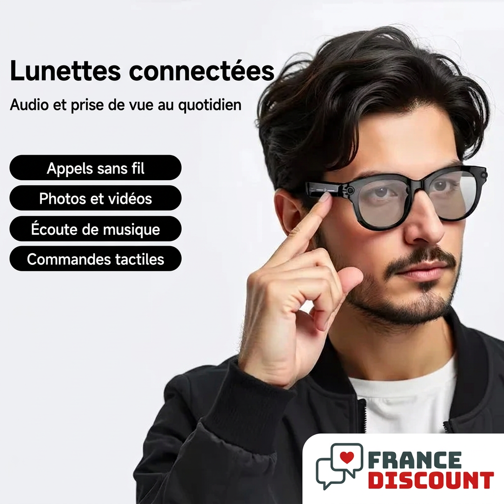 Lunettes connectées avec caméra, appels Bluetooth et fonctions de traduction