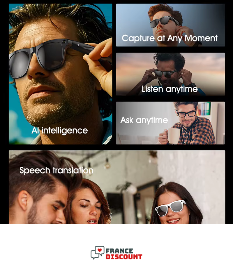 Lunettes Connectées IA 4K — Caméra, Bluetooth & Assistant Vocal