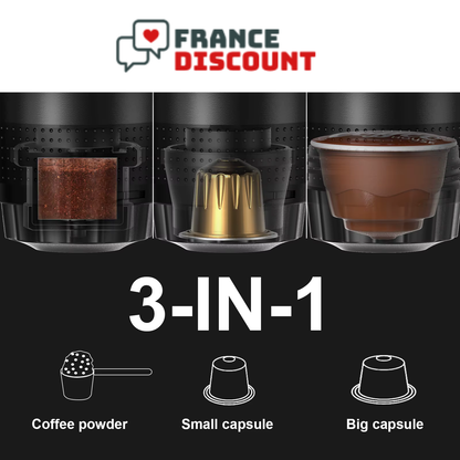 Cafetière Expresso Électrique Portable 3 en 1 — Capsules & Café Moulu