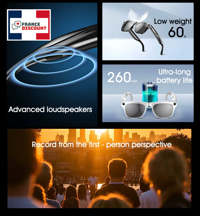 Lunettes Connectées IA 4K — Caméra, Bluetooth & Assistant Vocal