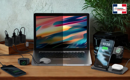 Station de Charge Sans Fil 3 en 1 — 30W Pliable, iPhone & Apple Watch & AirPods
