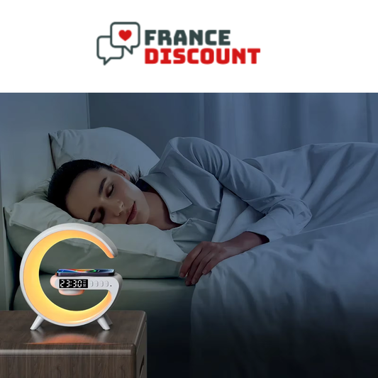 Station de Charge Sans Fil 15W — Enceinte Bluetooth, RGB & Réveil