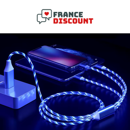 Câble de Charge Rapide 3 en 1 avec LED — iPhone, USB-C & Micro-USB