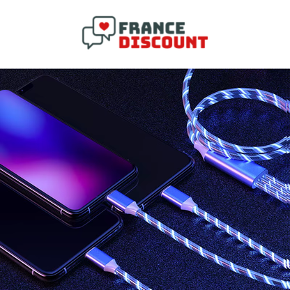 Câble de Charge Rapide 3 en 1 avec LED — iPhone, USB-C & Micro-USB