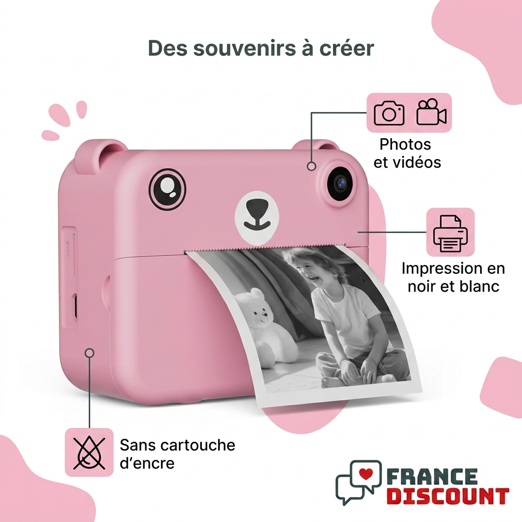 Appareil photo enfant avec impression instantanée noir et blanc — P2