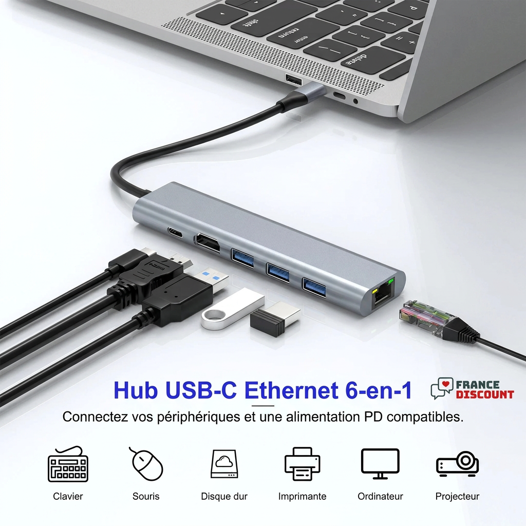 Connexions USB, HDMI et Ethernet en français