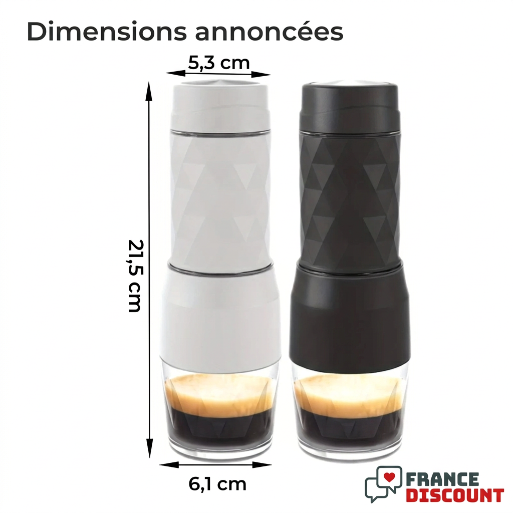 Dimensions fournisseur en centimètres : hauteur 21,5 cm et diamètres 5,3 et 6,1 cm