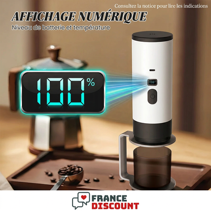 Affichage numérique de la cafetière portable : niveau de batterie et température