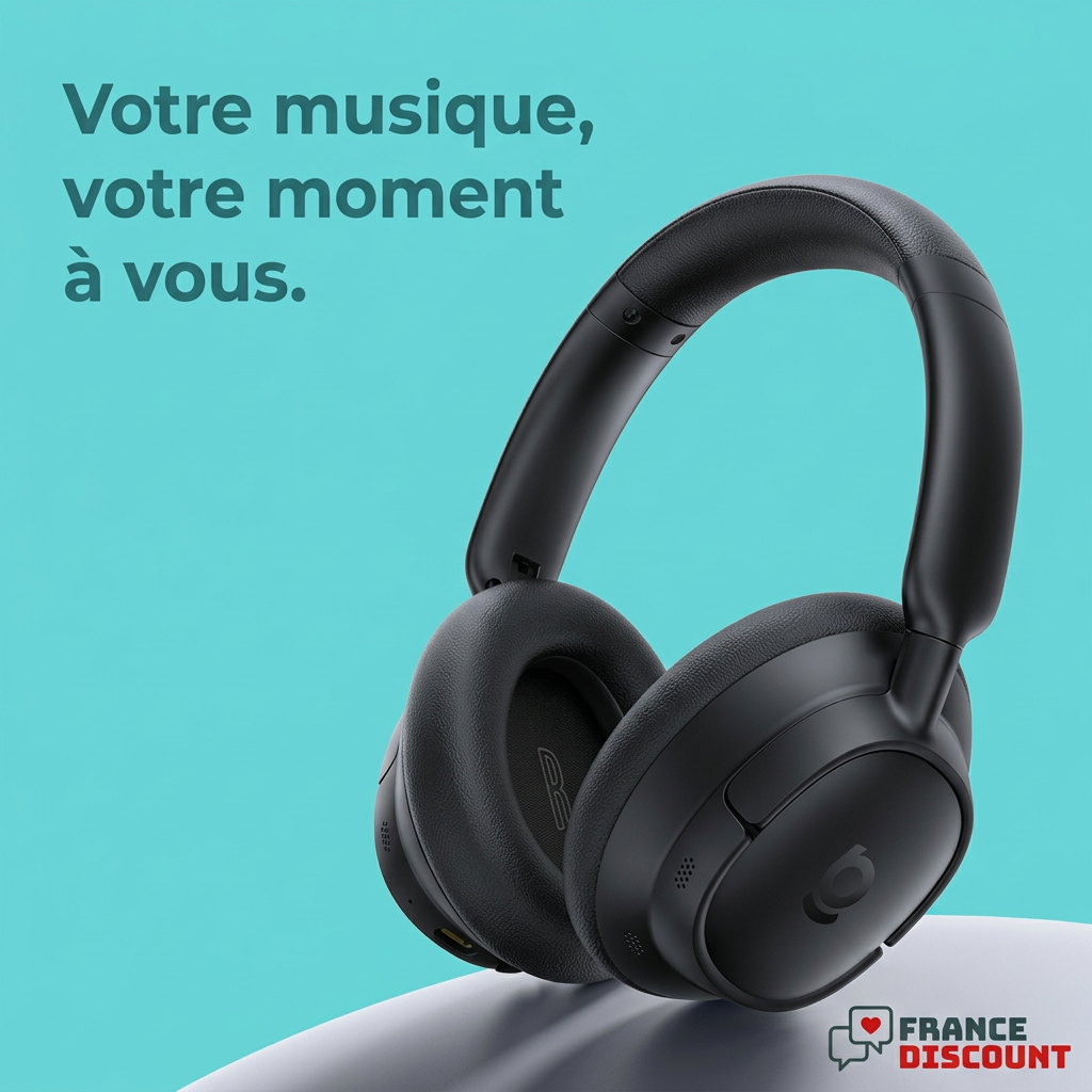 Casque noir sur fond turquoise