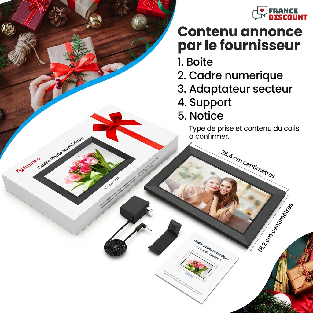 Contenu annoncé du colis et dimensions en centimètres