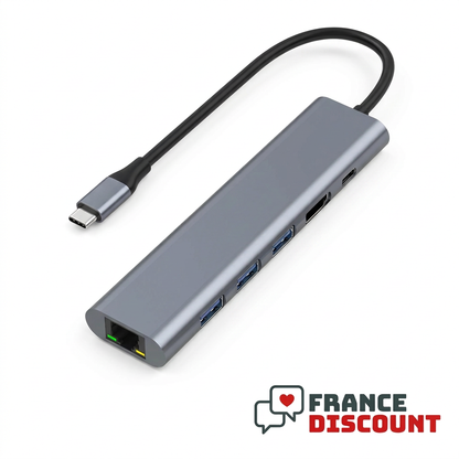 Hub USB-C gris sur fond blanc avec logo France Discount