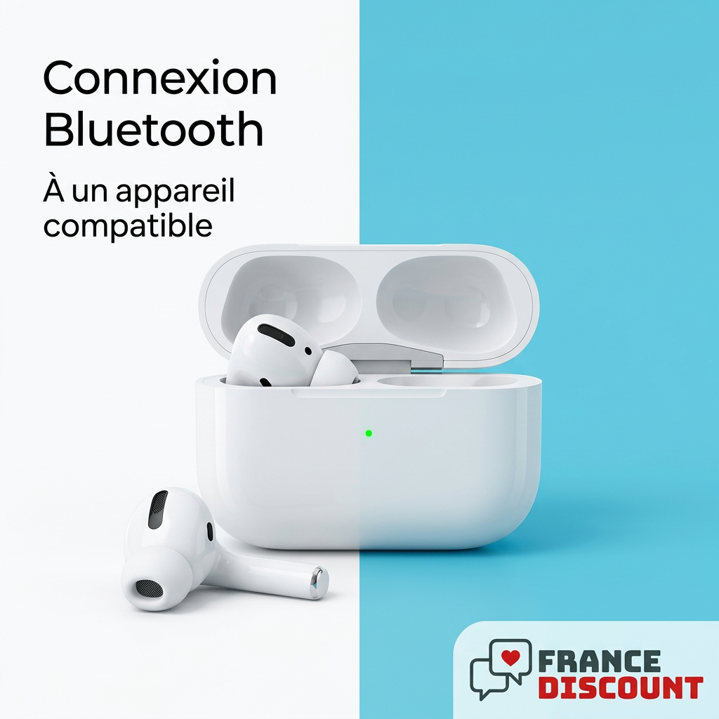 Écouteurs Airs Pro et boîtier, connexion Bluetooth à un appareil compatible