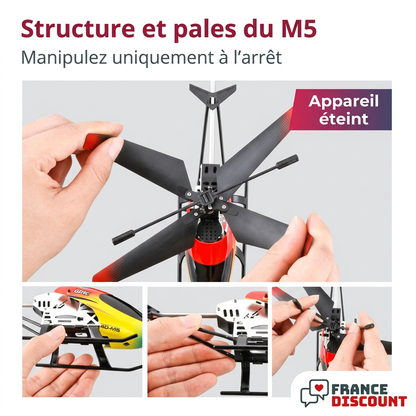 Structure et pales du M5, manipulation à l’arrêt
