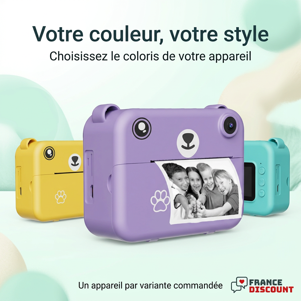 Appareils photo violet, jaune et turquoise, coloris selon la variante choisie