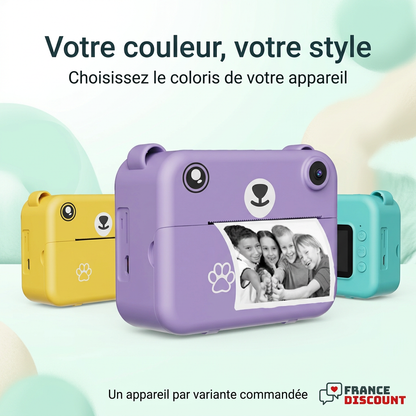 Appareils photo violet, jaune et turquoise, coloris selon la variante choisie