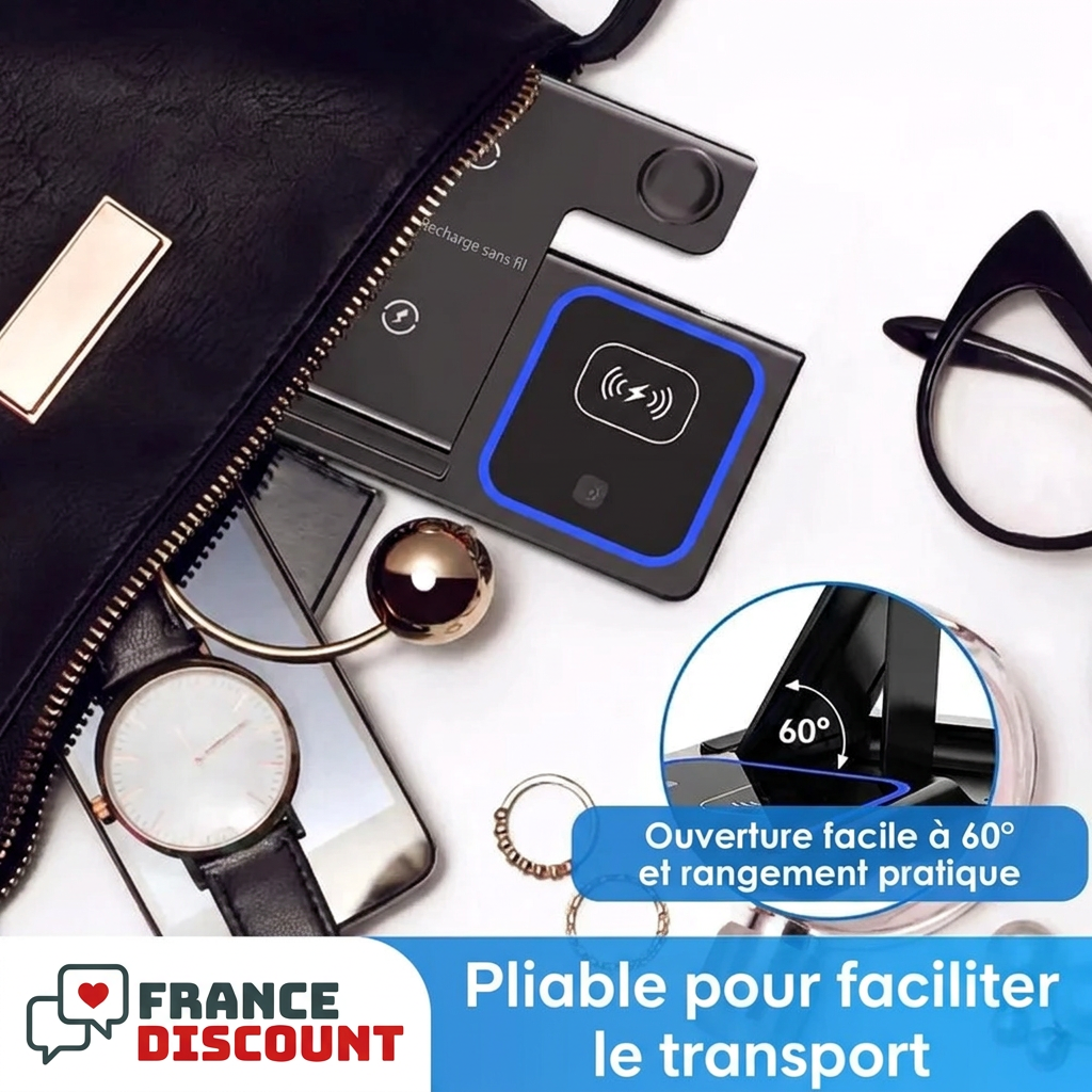 Station de recharge repliée pour le transport, photo fournisseur traduite en français