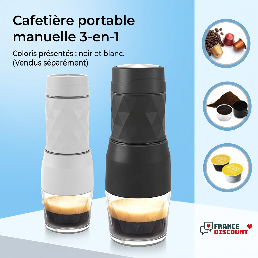 Cafetière HOMEFISH manuelle 3-en-1, coloris noir et blanc