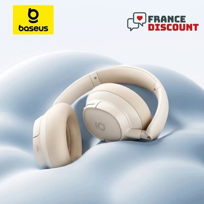 Casque Baseus ivoire avec logo France Discount