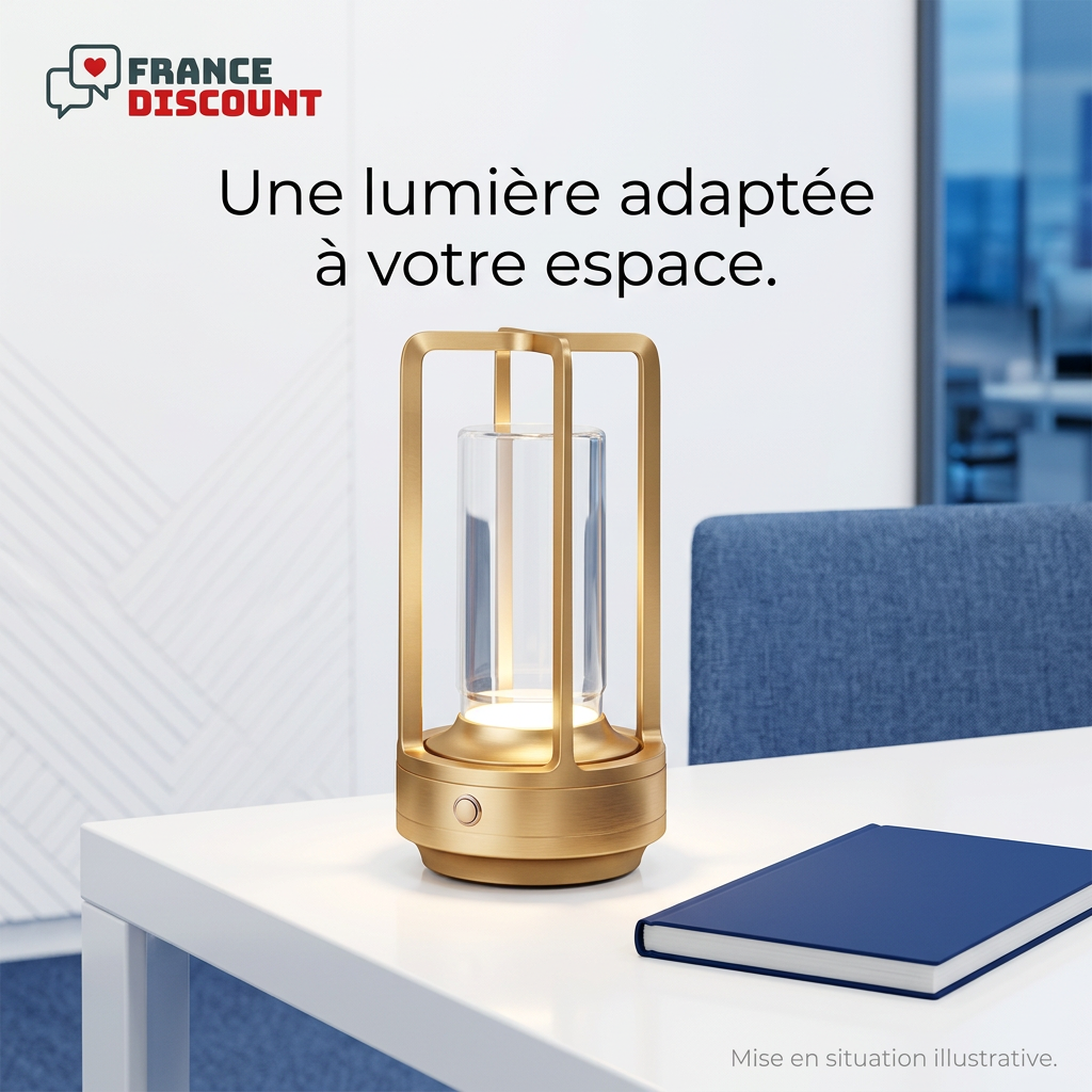 Lampe sur un bureau, mise en situation illustrative