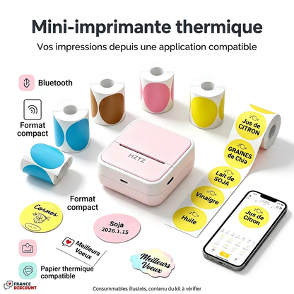 Photo fournisseur traduite en français, mini-imprimante et logo France Discount