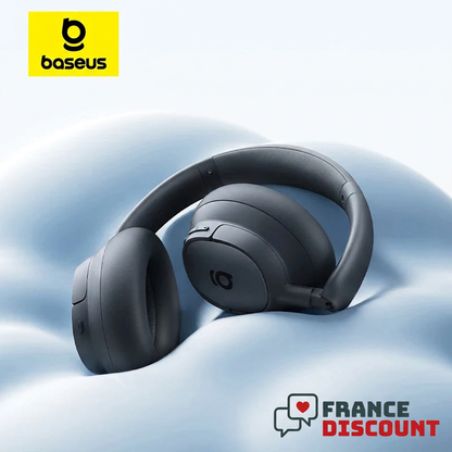Casque Baseus noir sur tissu bleu