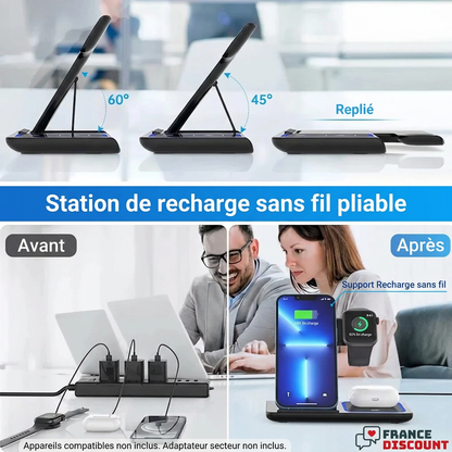 Station pliable, angles 60 et 45 degrés et comparaison avec couple, textes français