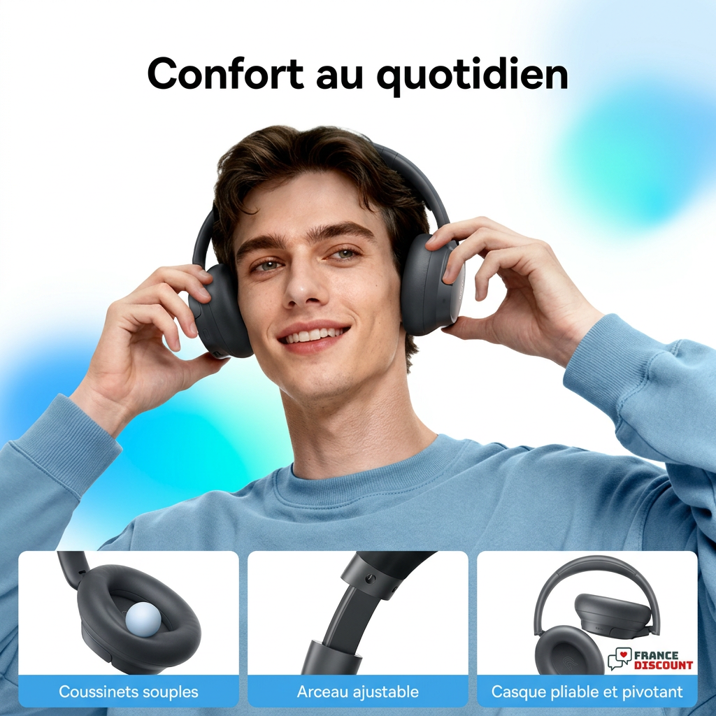 Coussinets, arceau ajustable et casque pliable