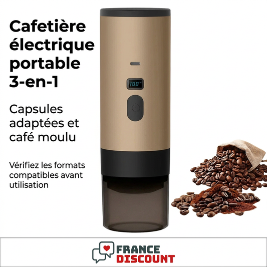 Cafetière électrique portable 3-en-1 dorée, capsules adaptées et café moulu