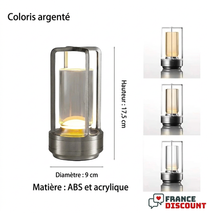 Lampe argentée et dimensions fournisseur en centimètres