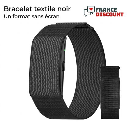 Bracelet LIGE textile noir sans écran, photo fidèle sur fond blanc avec logo France Discount