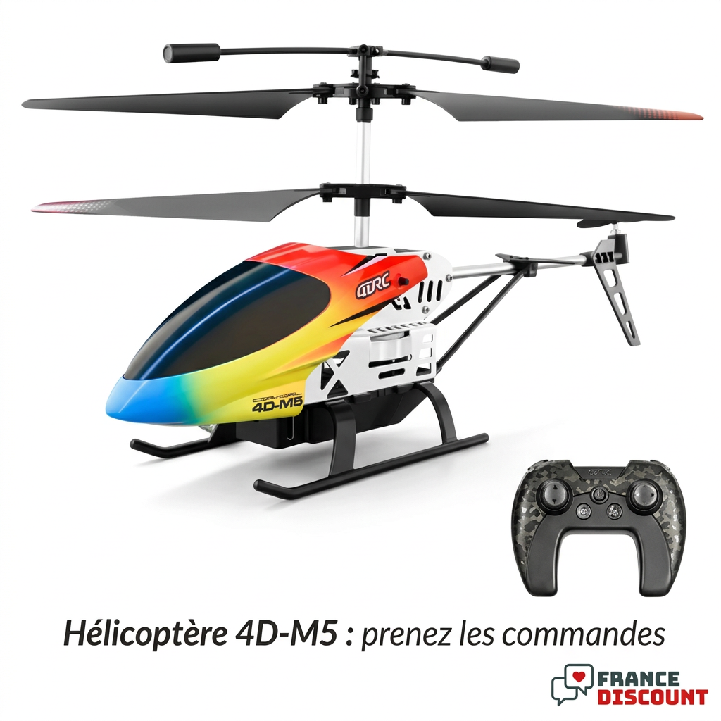 Hélicoptère M5 et télécommande sur fond blanc